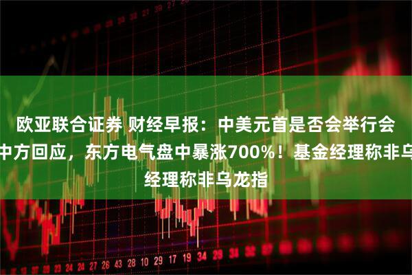 欧亚联合证券 财经早报：中美元首是否会举行会晤？中方回应，东方电气盘中暴涨700%！基金经理称非乌龙指