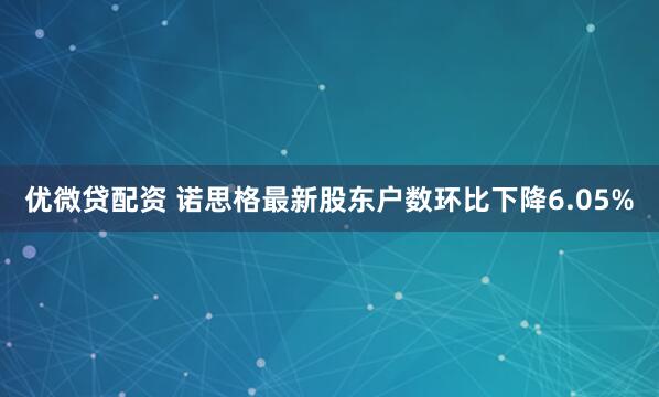 优微贷配资 诺思格最新股东户数环比下降6.05%